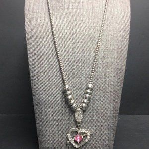 Heart Arrow Drop Necklace As Is Pink Rhinestone Silver Chain Barbie Glam Bling